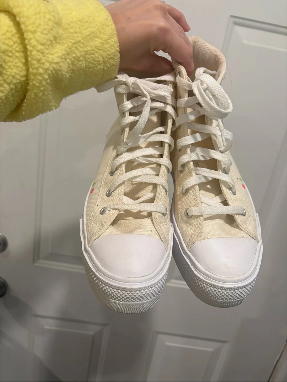 Converse Cream High-Top Sneakers with Tiny Fruit Embroidery